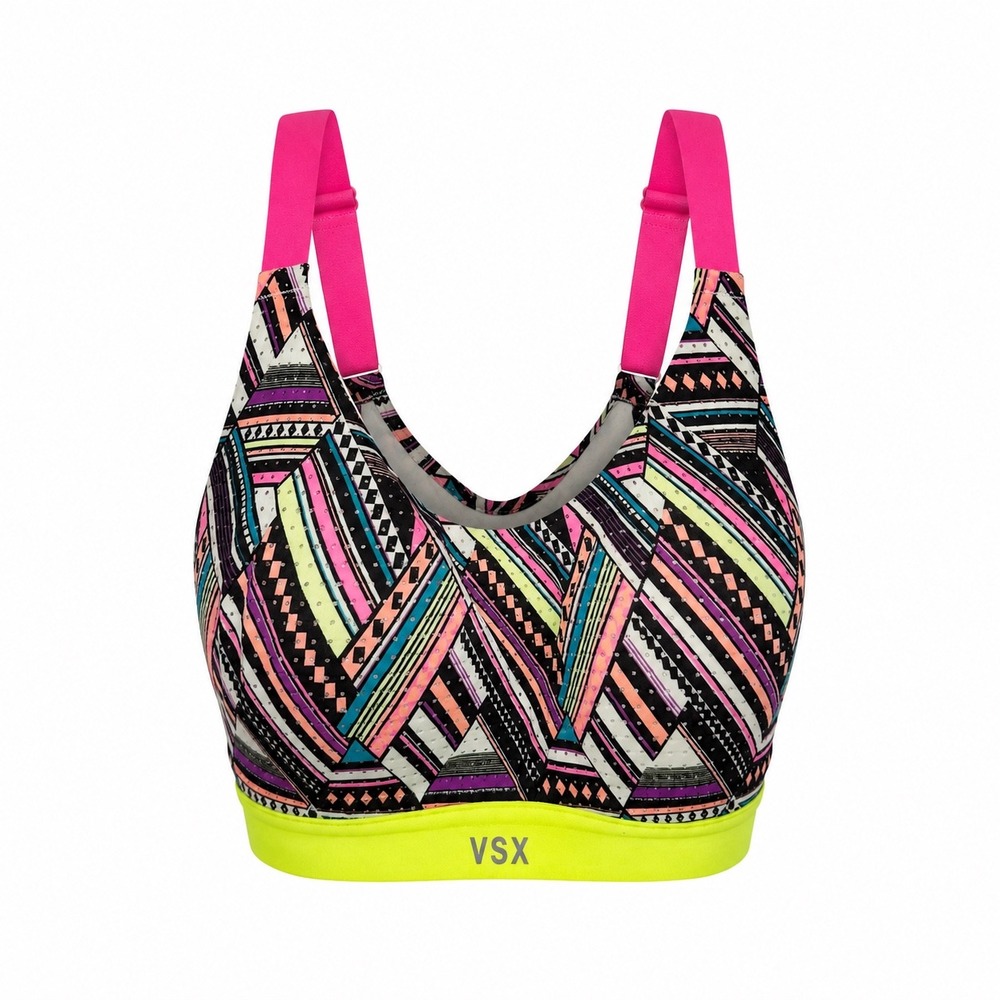 Victoria's‎ Secret VSX Sport Bra 32C Geometric Tribal Print Neon Pink Yellow Gym